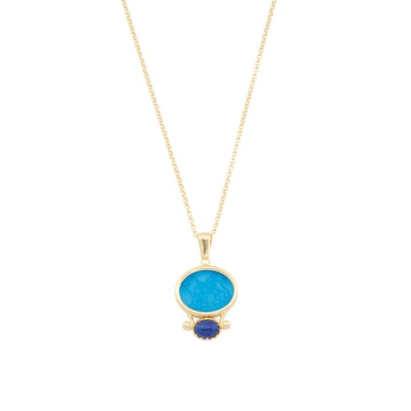 TAGLIAMONTE  Italy 18kt Gold Plated Blue Chimera Cameo Pendant Necklace - Picture 1 of 2